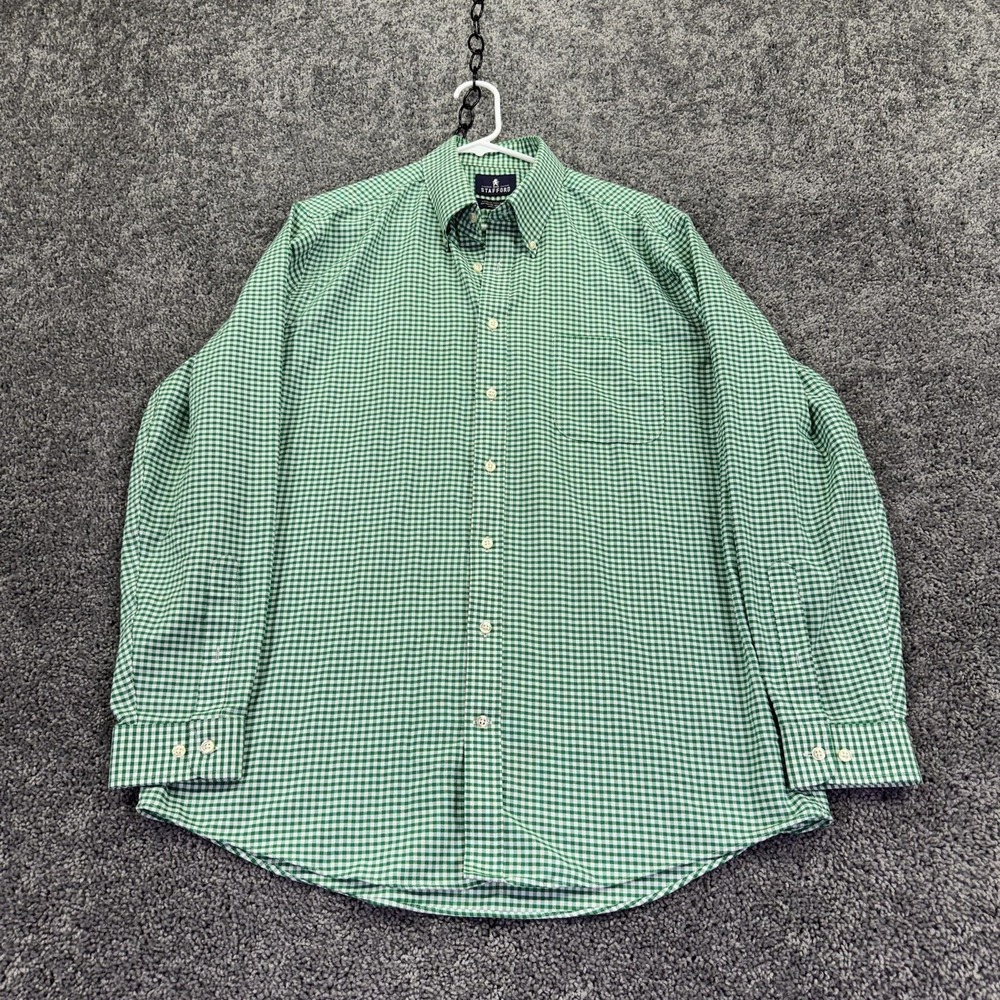 Stafford Shirt Mens 16.5 Green Gingham Long Sleeve Button Dress Wrinkle Free